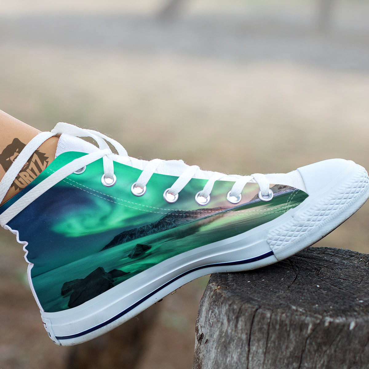 Aurora Northern Lights Print White High Top Shoes-grizzshop