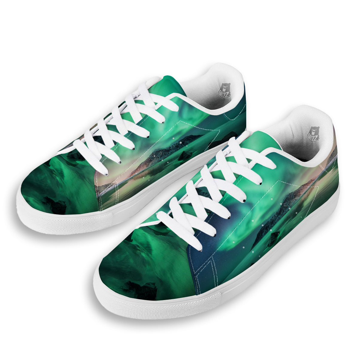 Aurora Northern Lights Print White Low Top Sneakers-grizzshop