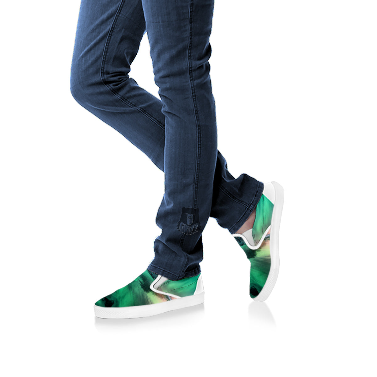Aurora Northern Lights Print White Slip On Shoes-grizzshop