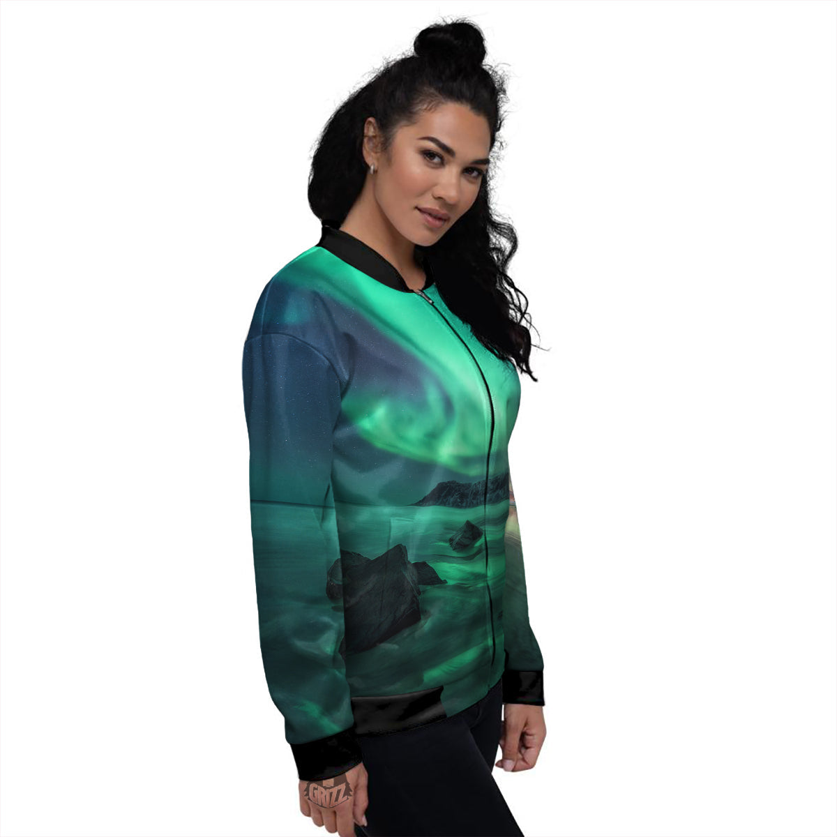 Aurora Northern Lights Print Women's Bomber Jacket-grizzshop