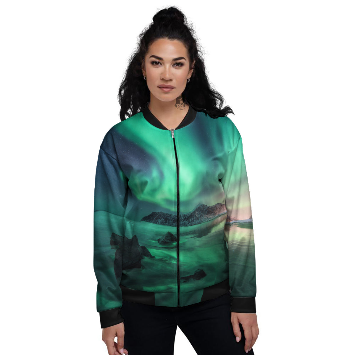 Aurora Northern Lights Print Women's Bomber Jacket-grizzshop