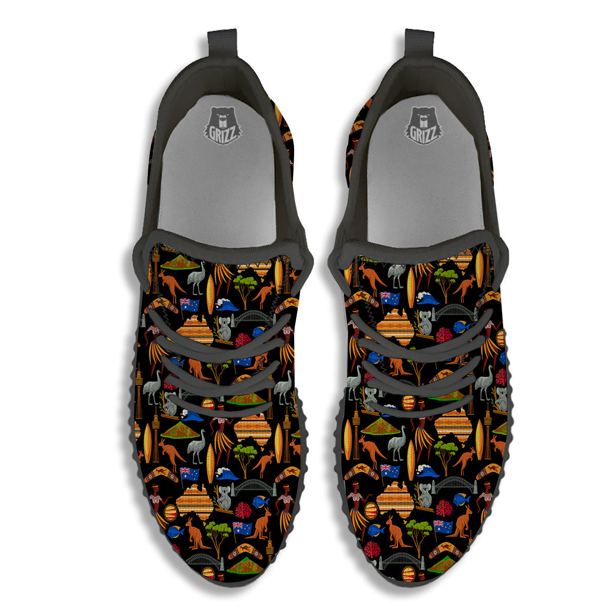 Australia Symbols Print Pattern Black Walking Shoes-grizzshop