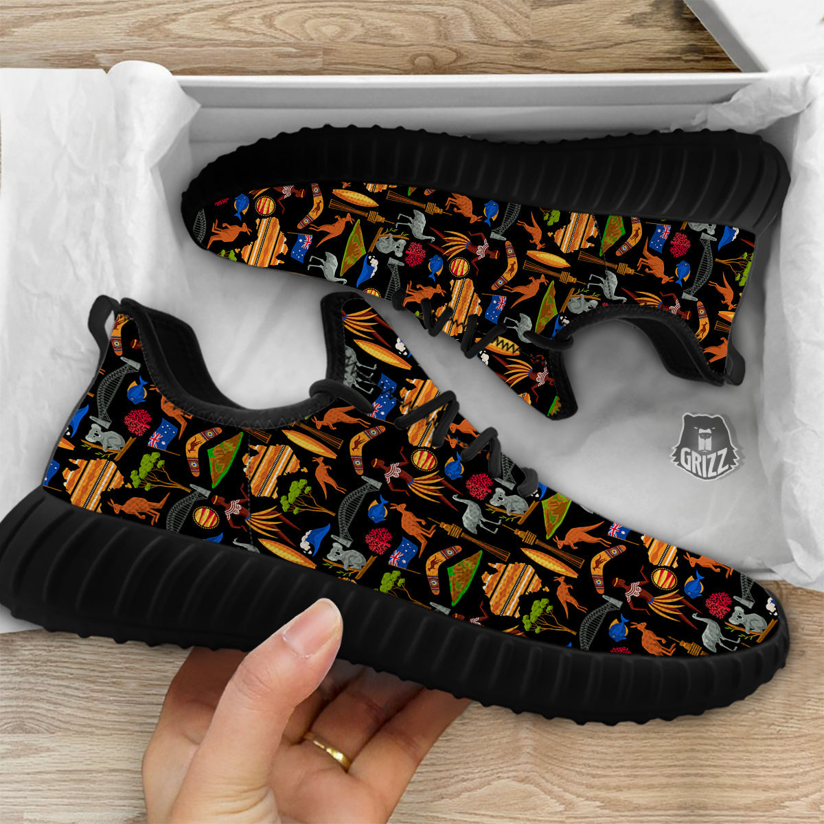 Australia Symbols Print Pattern Black Walking Shoes-grizzshop