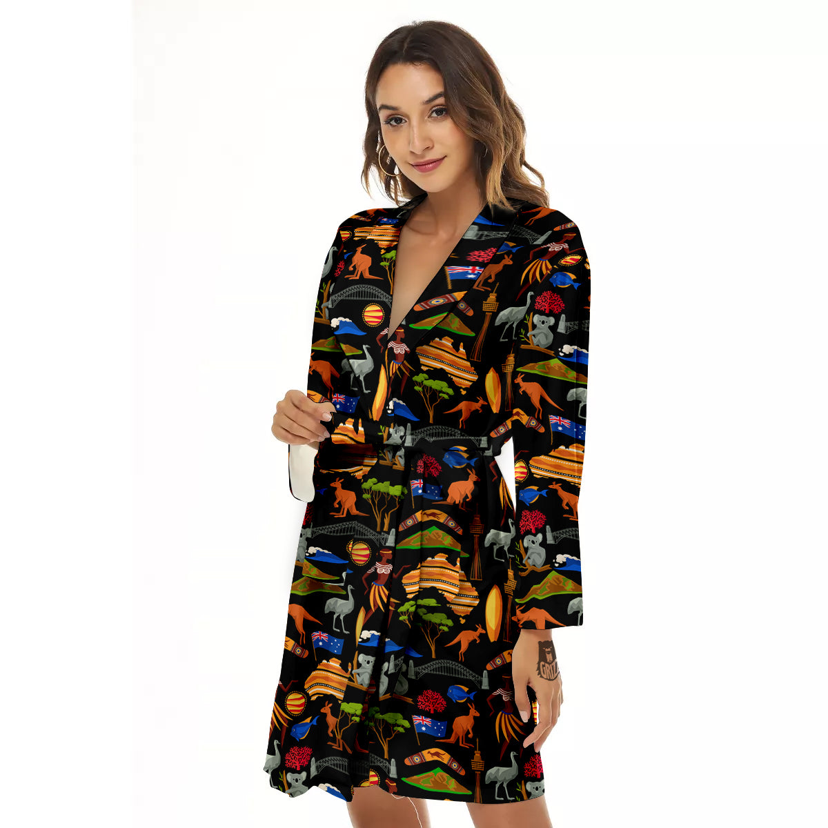 Australia Symbols Print Pattern Women's Robe-grizzshop