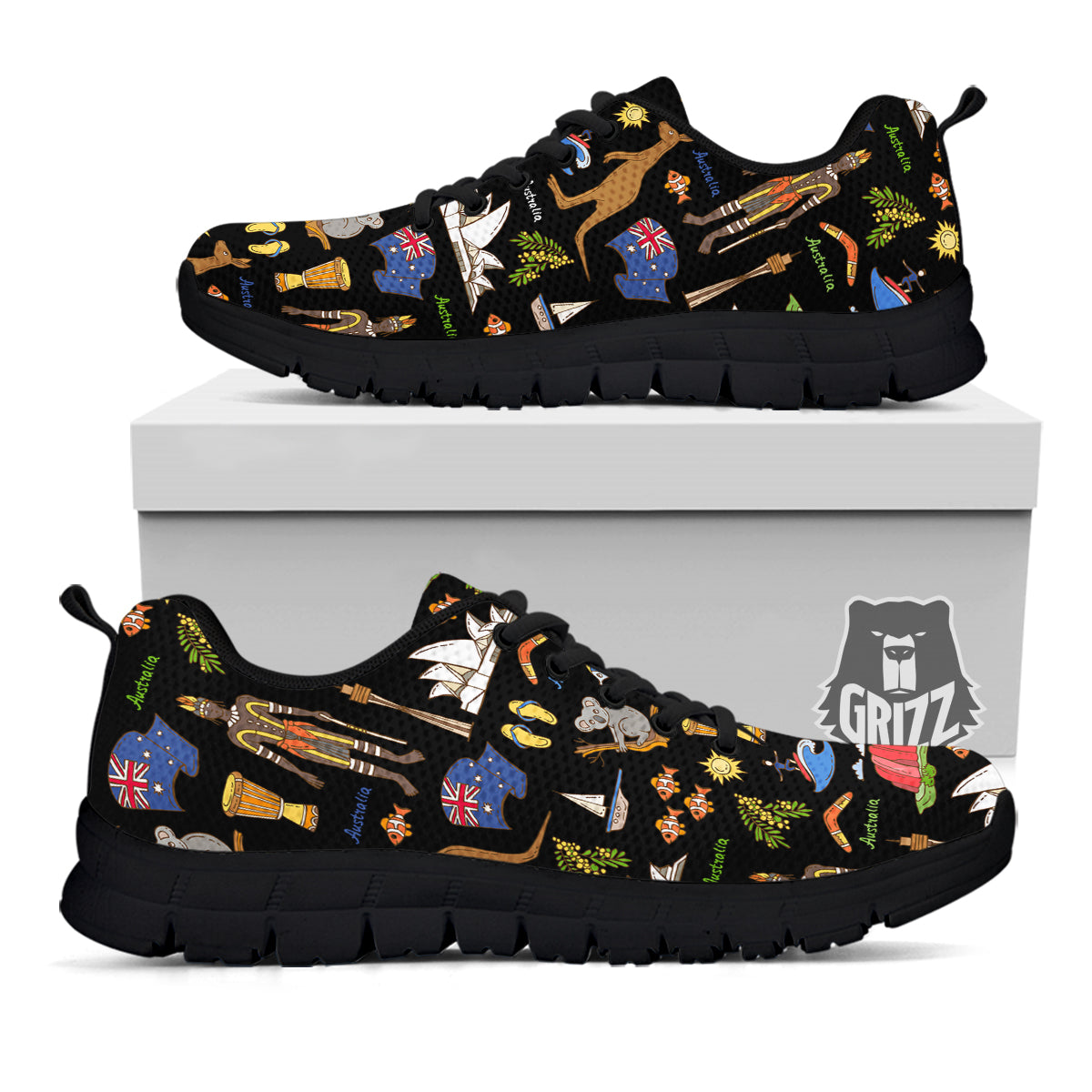 Australia Theme Print Pattern Black Sneaker-grizzshop