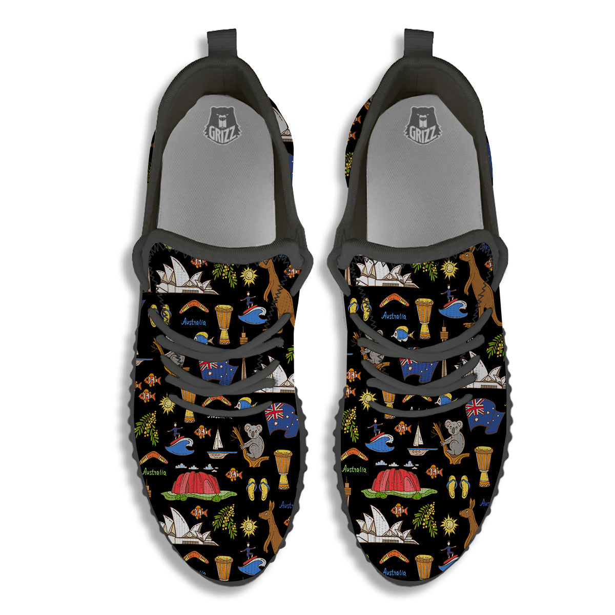 Australia Theme Print Pattern Black Walking Shoes-grizzshop