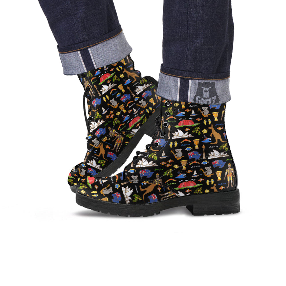 Australia Theme Print Pattern Leather Boots-grizzshop