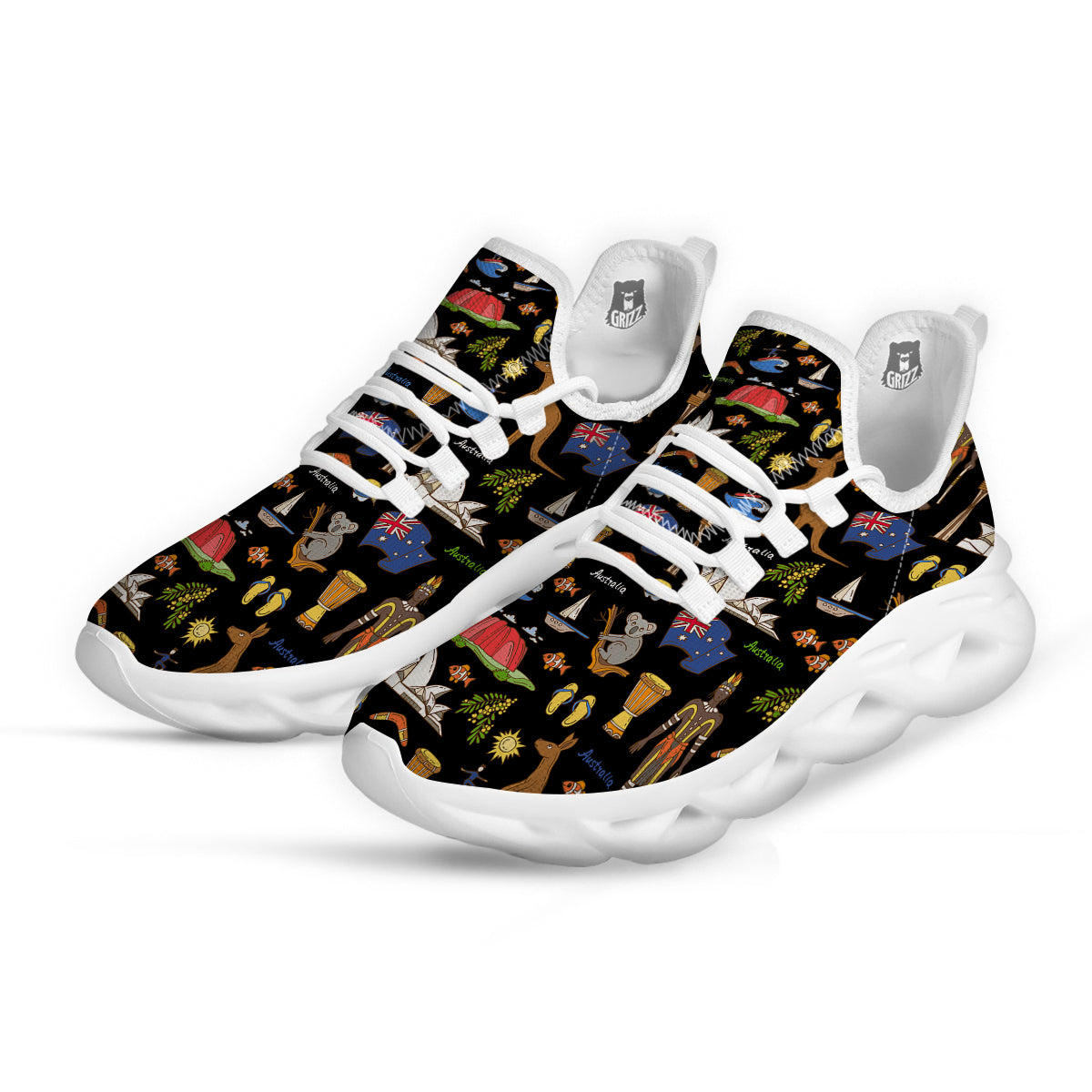 Australia Theme Print Pattern White Running Shoes-grizzshop