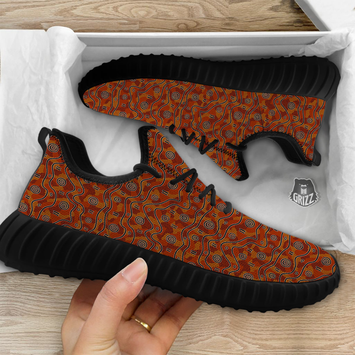 Australian Aboriginal Print Pattern Black Walking Shoes-grizzshop