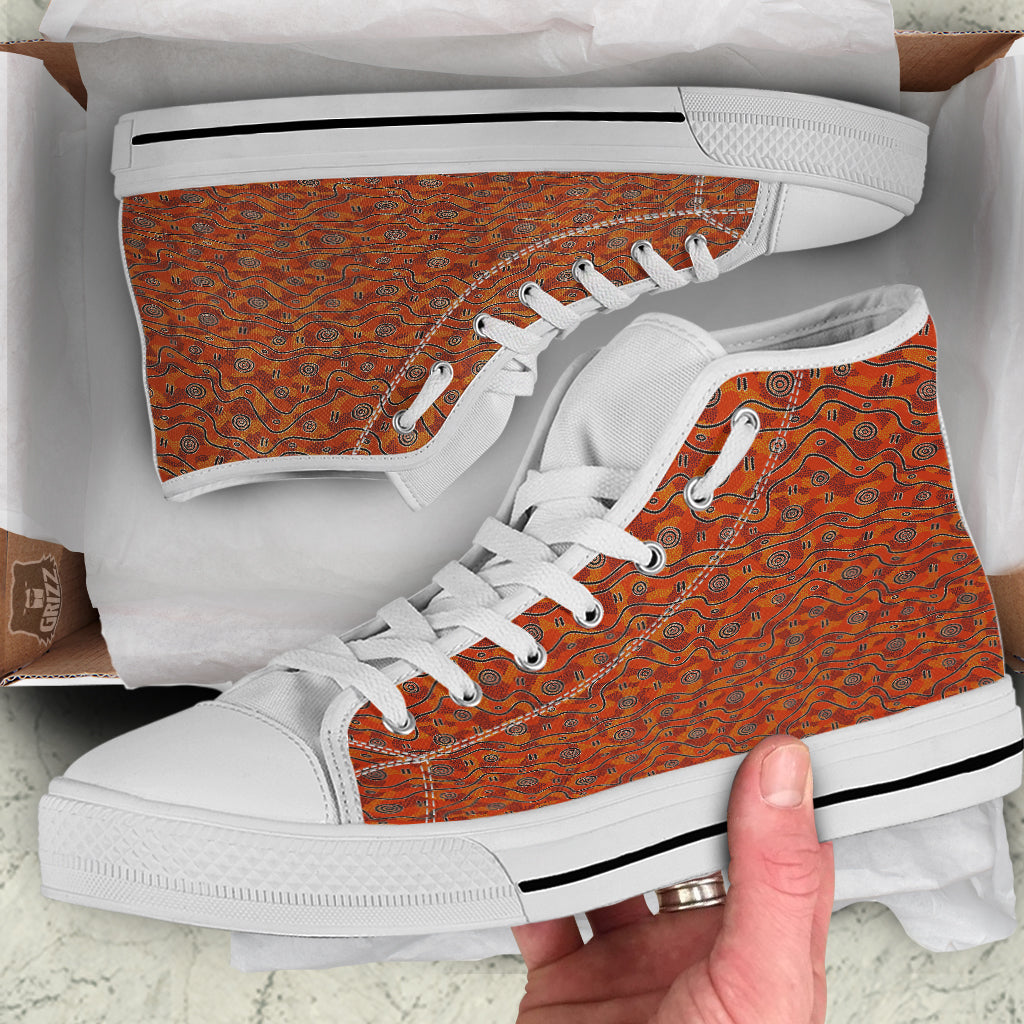 Australian Aboriginal Print Pattern White High Top Shoes-grizzshop