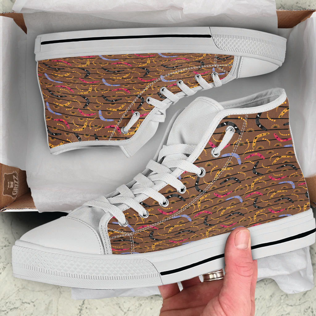 Australian Boomerangs Print Pattern White High Top Shoes-grizzshop
