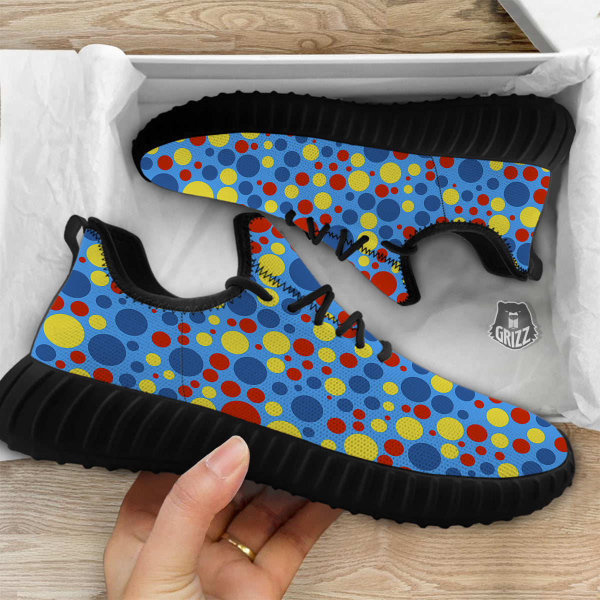 Autism Awareness Dots Color Print Pattern Black Walking Shoes-grizzshop