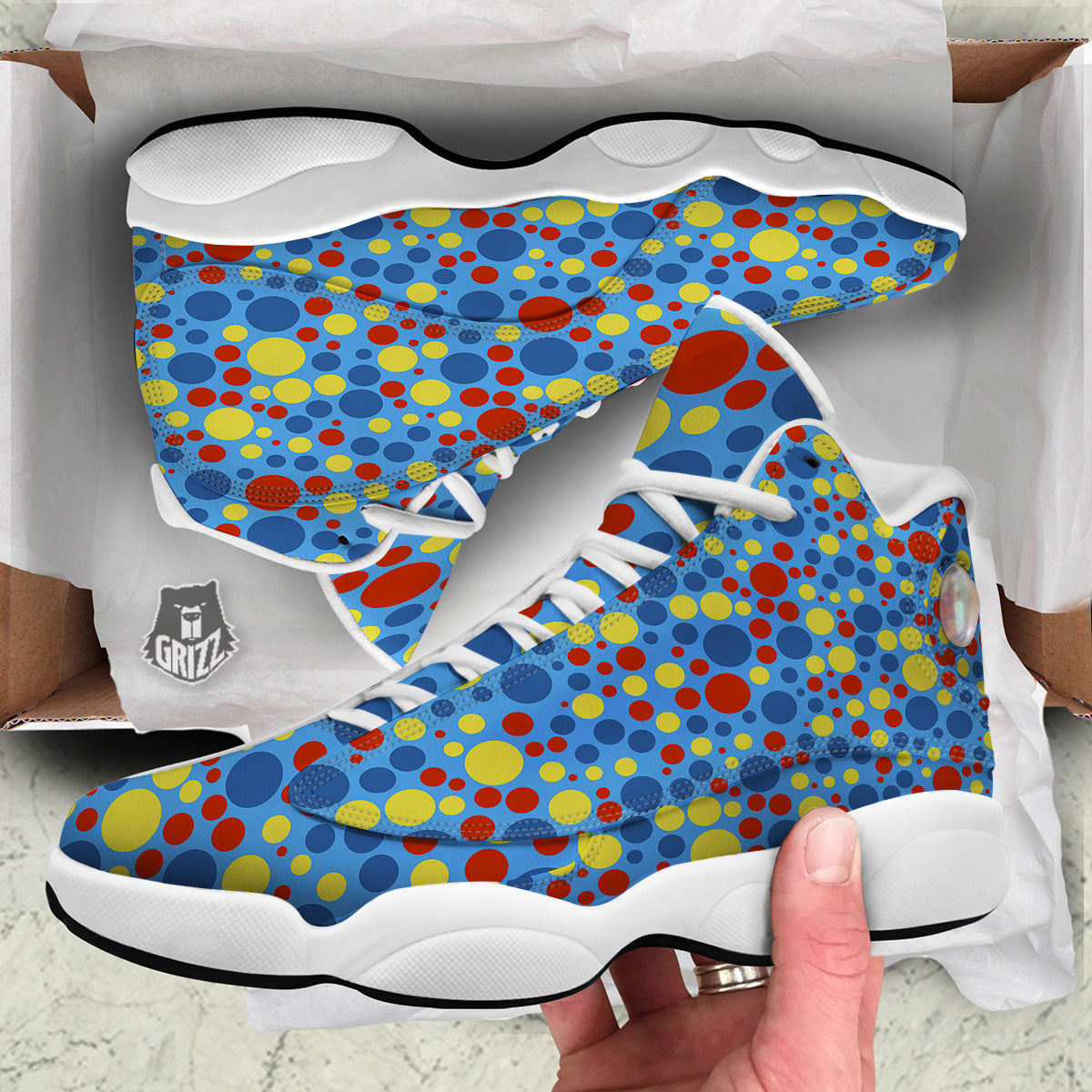 Autism Awareness Dots Color Print Pattern White Basketball Shoes-grizzshop
