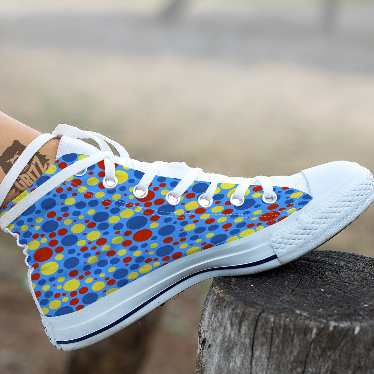 Autism Awareness Dots Color Print Pattern White High Top Shoes-grizzshop
