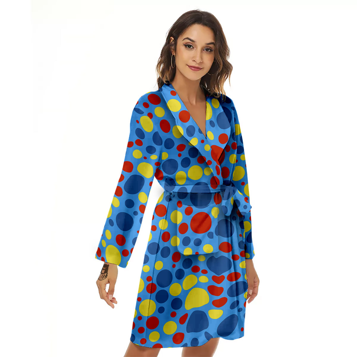 Autism Awareness Dots Color Print Pattern Women's Robe-grizzshop