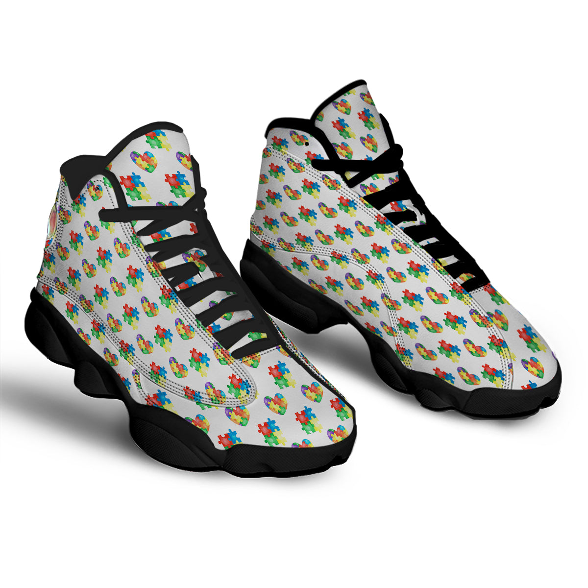 Autism Awareness Heart Print Pattern Black Basketball Shoes-grizzshop