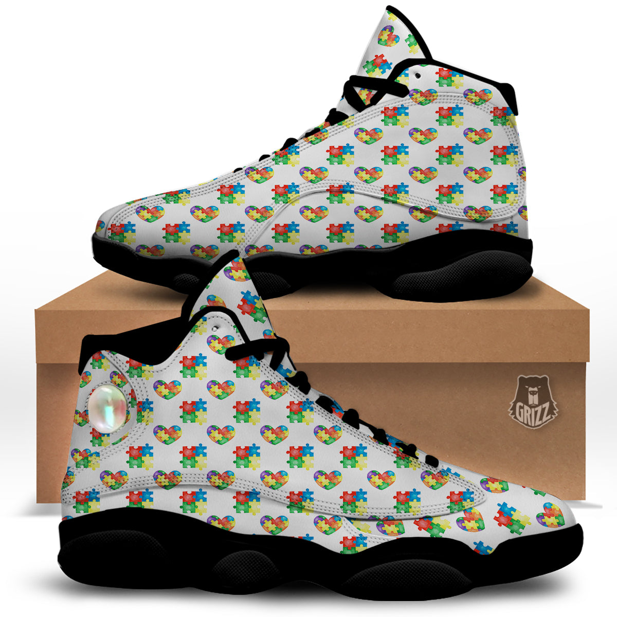 Autism Awareness Heart Print Pattern Black Basketball Shoes-grizzshop