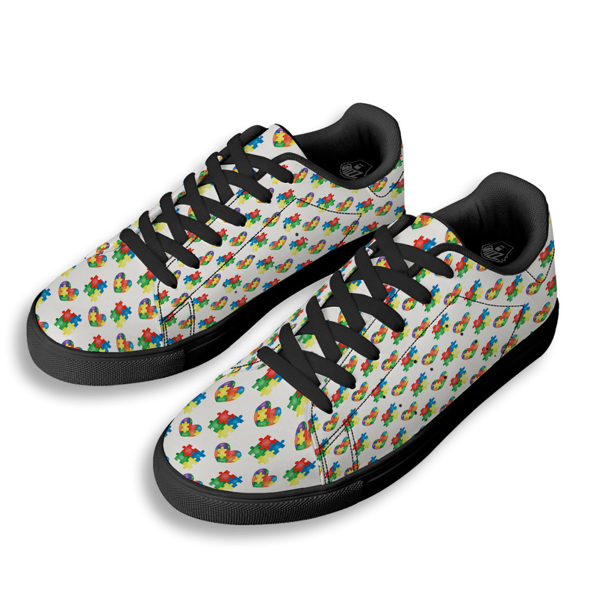 Autism Awareness Heart Print Pattern Black Low Top Sneakers-grizzshop