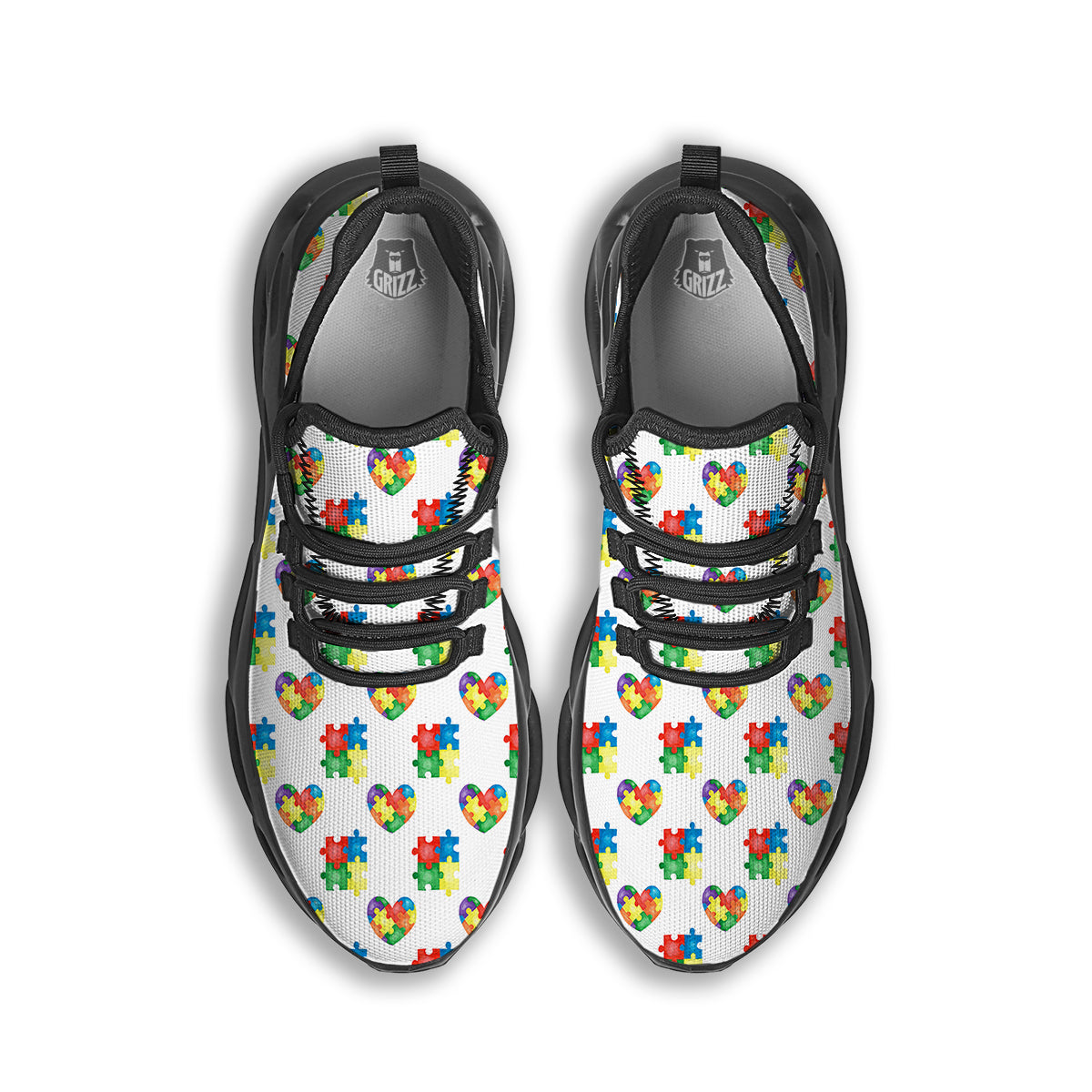 Autism Awareness Heart Print Pattern Black Running Shoes-grizzshop