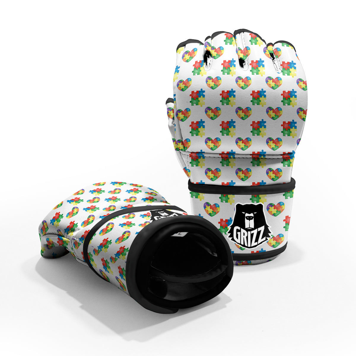 Autism Awareness Heart Print Pattern MMA Gloves-grizzshop