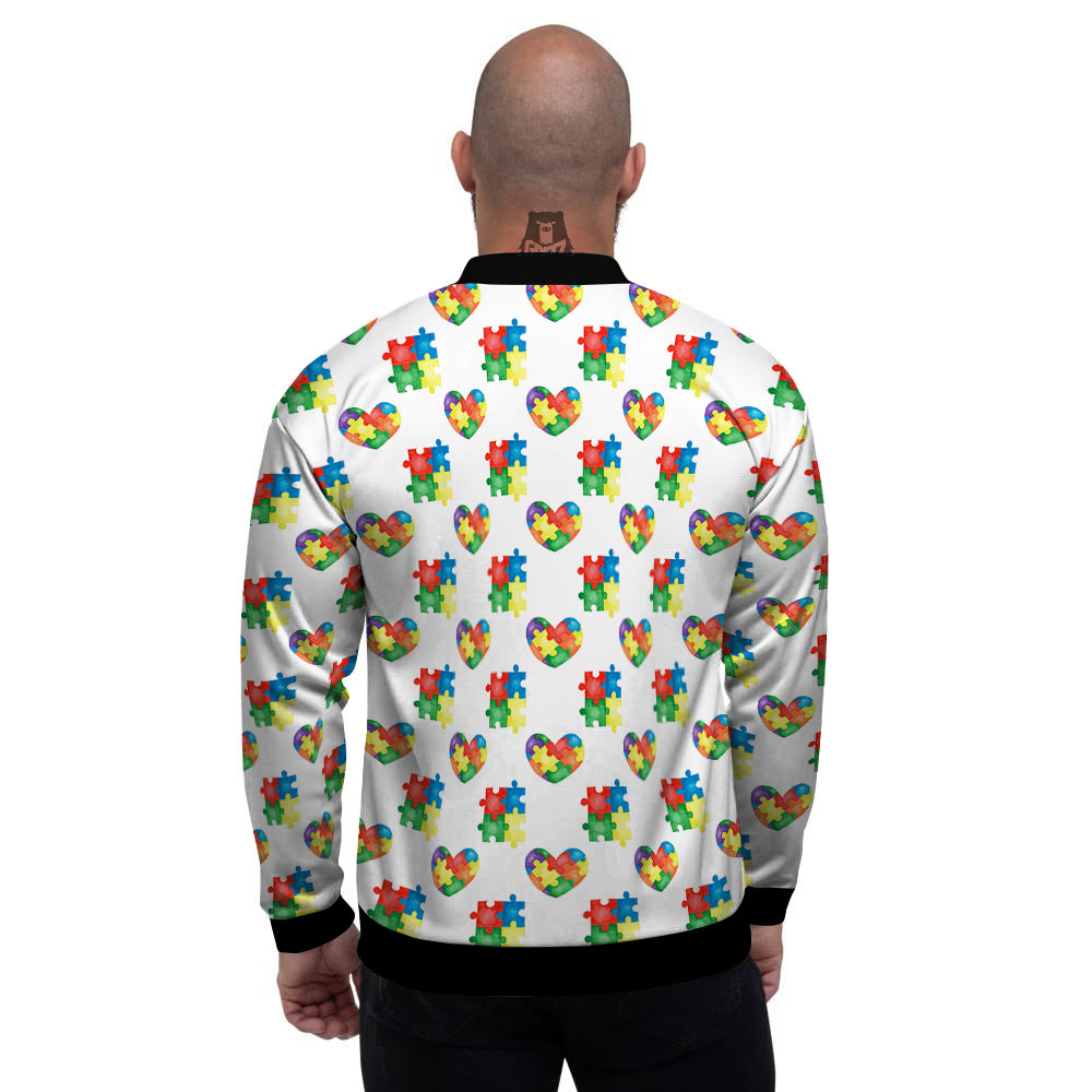Autism Awareness Heart Print Pattern Men's Bomber Jacket-grizzshop