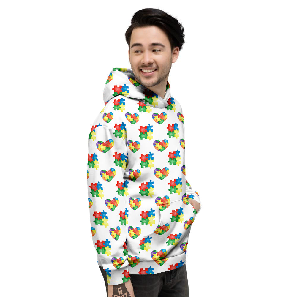 Autism Awareness Heart Print Pattern Men's Hoodie-grizzshop