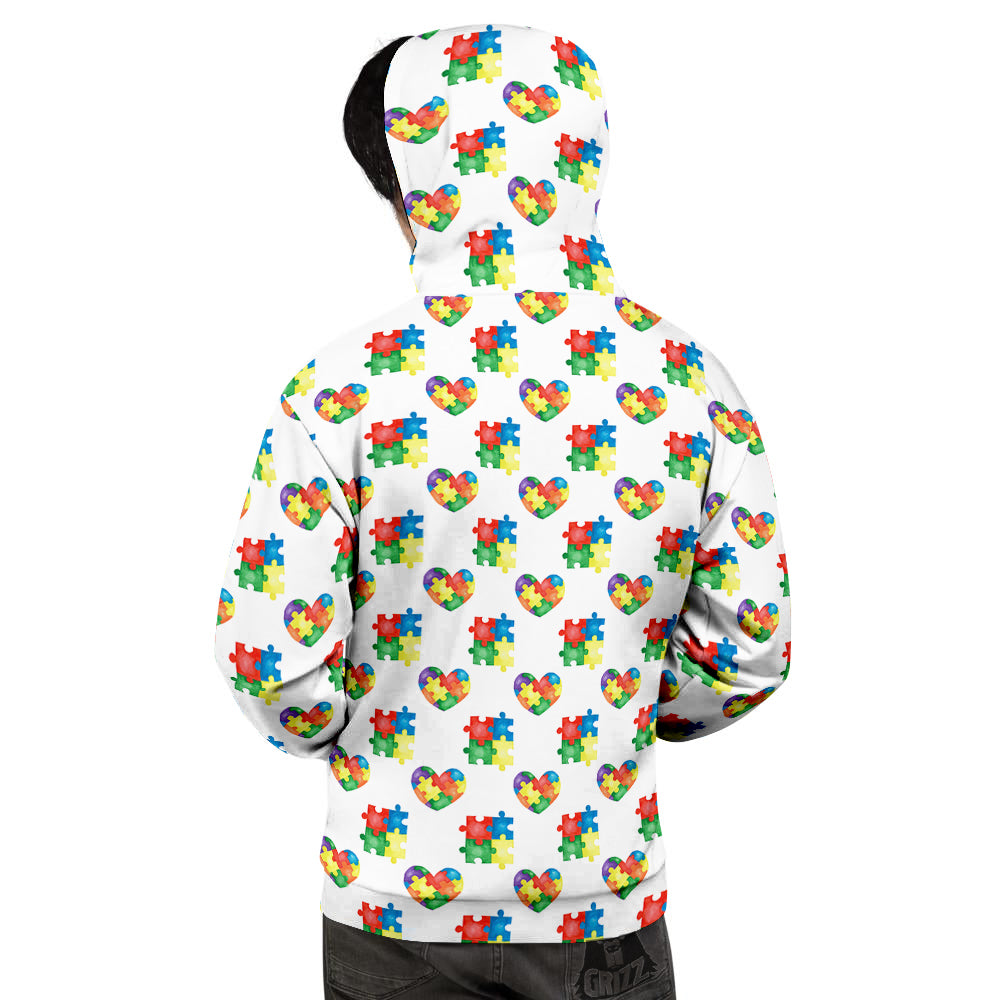 Autism Awareness Heart Print Pattern Men's Hoodie-grizzshop