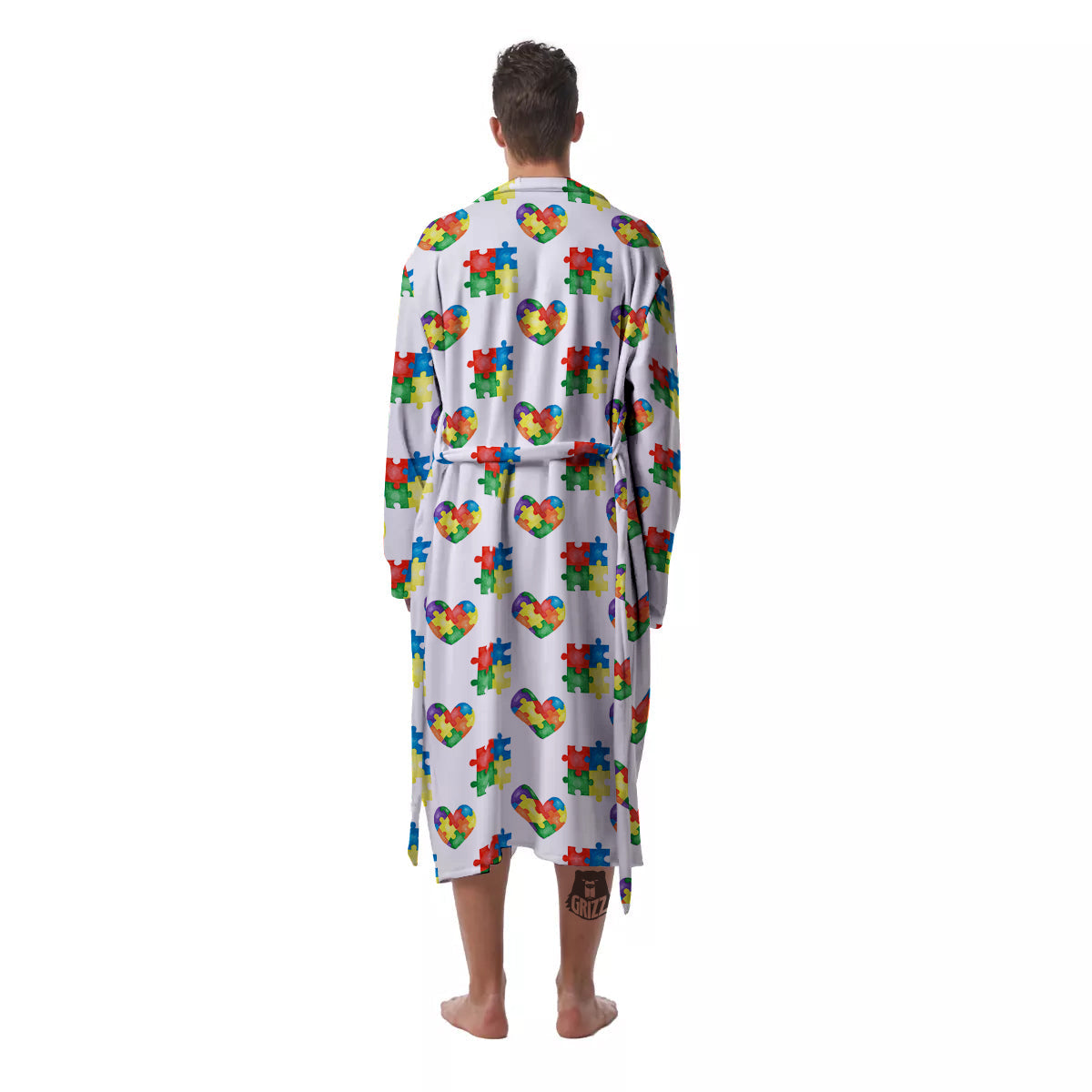 Autism Awareness Heart Print Pattern Men's Robe-grizzshop
