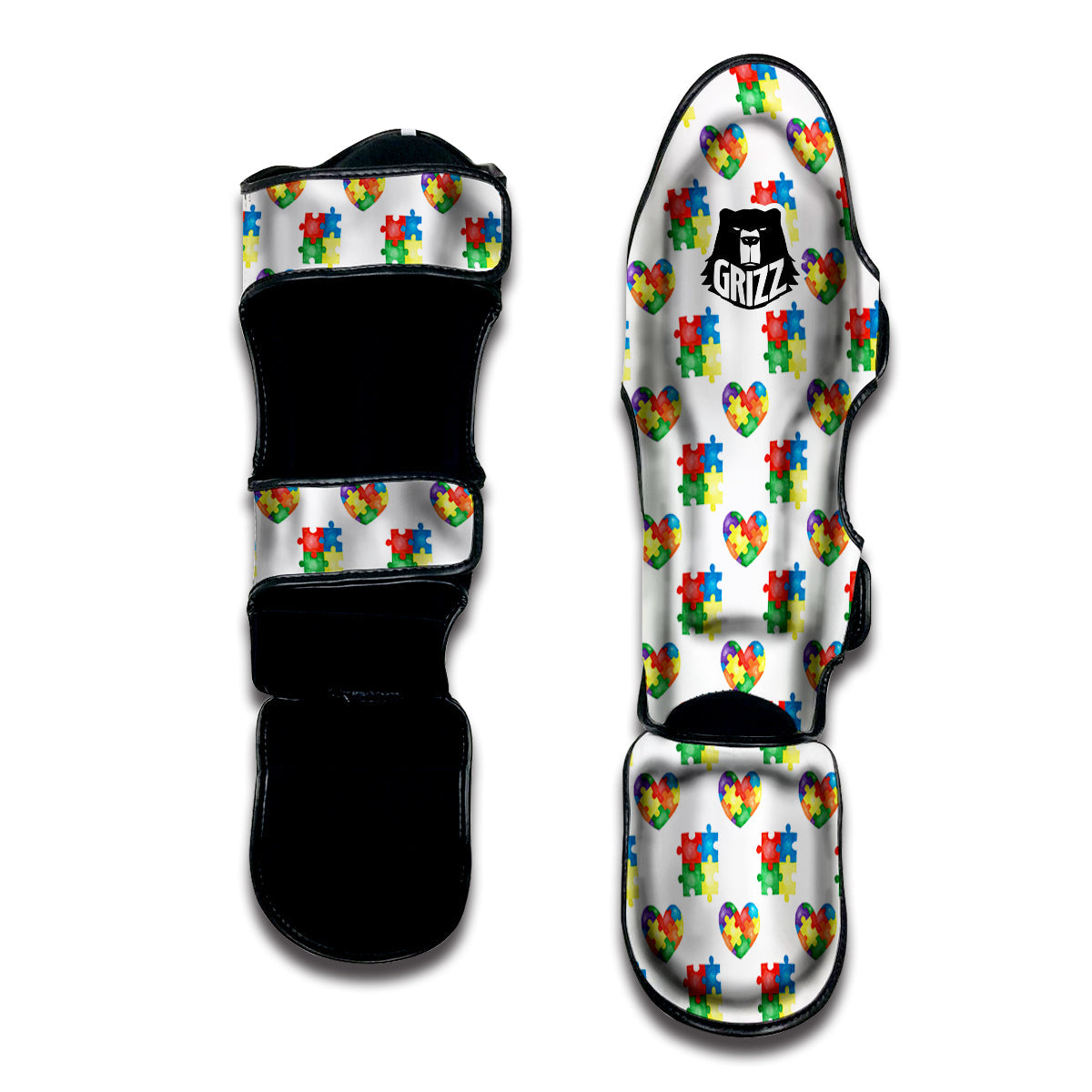 Autism Awareness Heart Print Pattern Muay Thai Shin Guards-grizzshop
