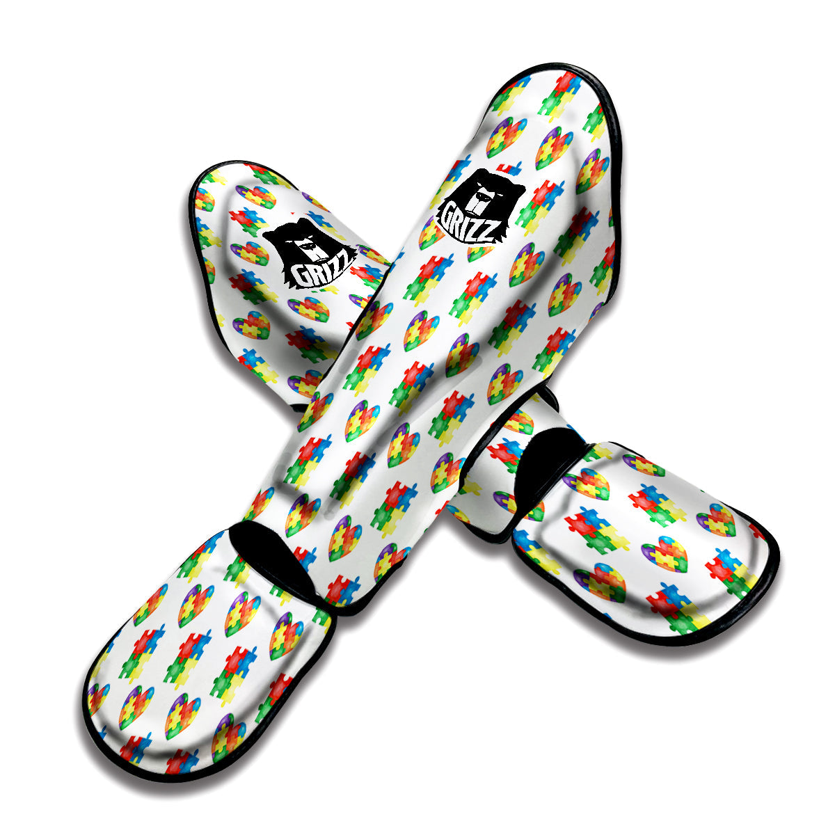 Autism Awareness Heart Print Pattern Muay Thai Shin Guards-grizzshop