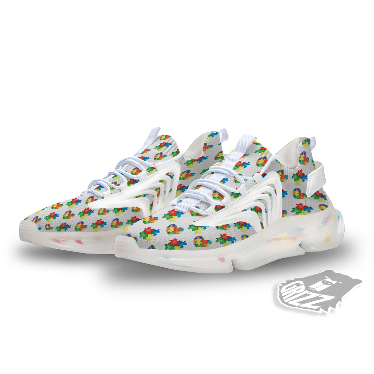 Autism Awareness Heart Print Pattern White Gym Shoes-grizzshop