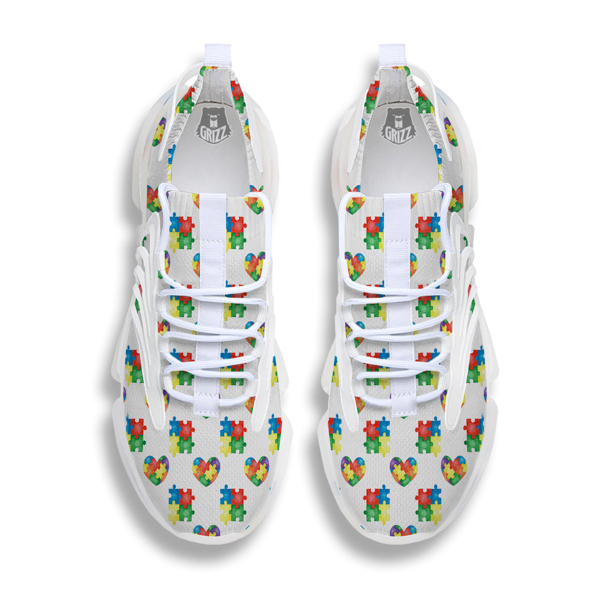 Autism Awareness Heart Print Pattern White Gym Shoes-grizzshop