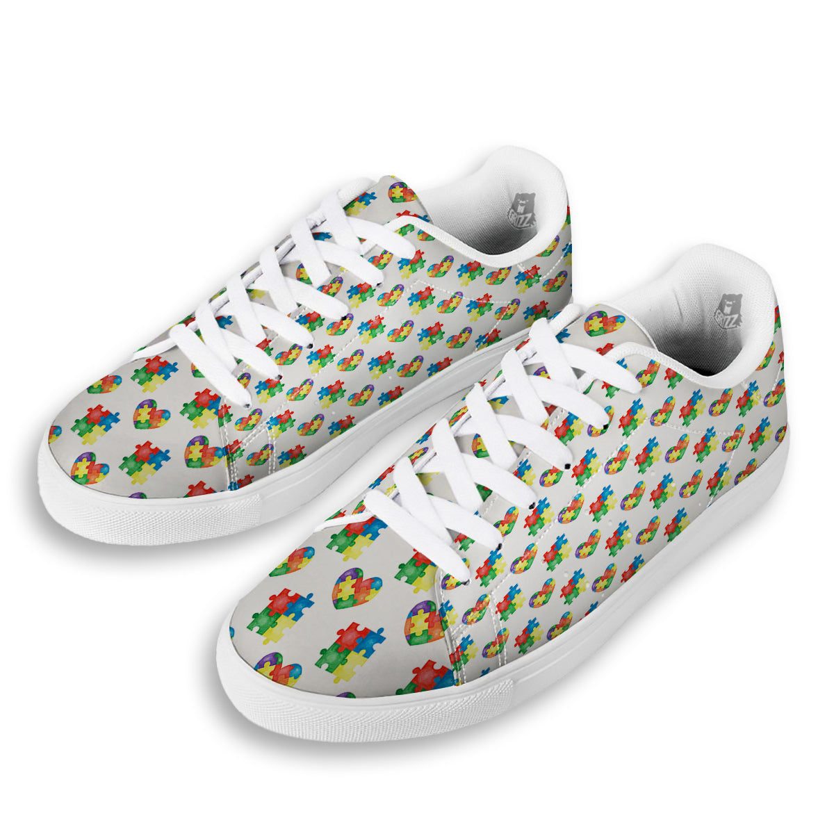 Autism Awareness Heart Print Pattern White Low Top Sneakers-grizzshop