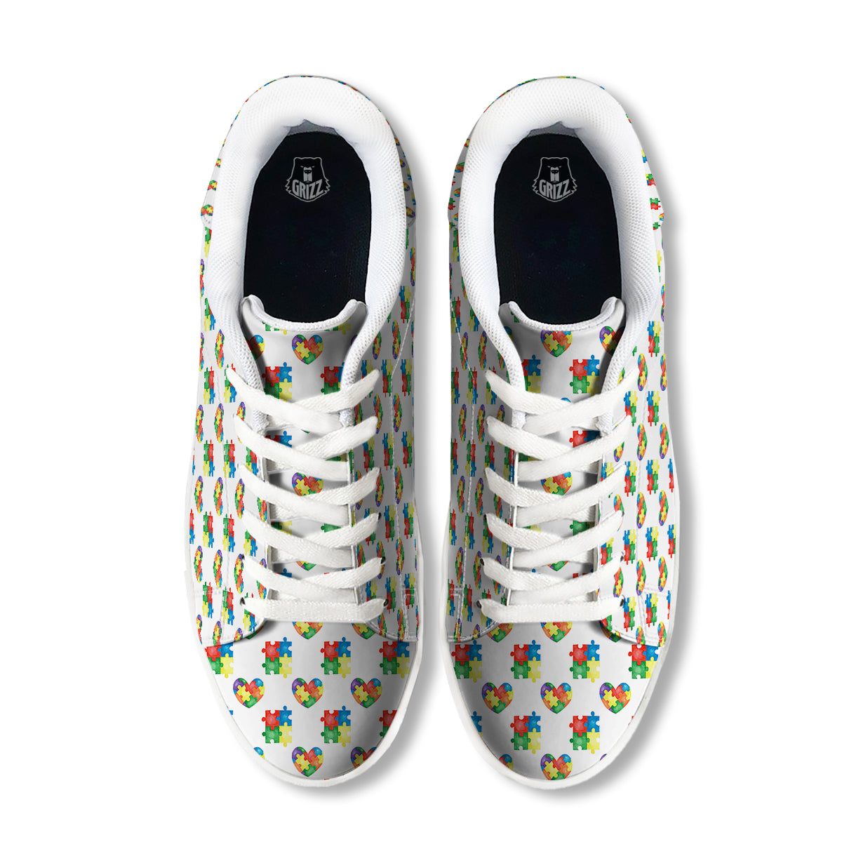 Autism Awareness Heart Print Pattern White Low Top Sneakers-grizzshop