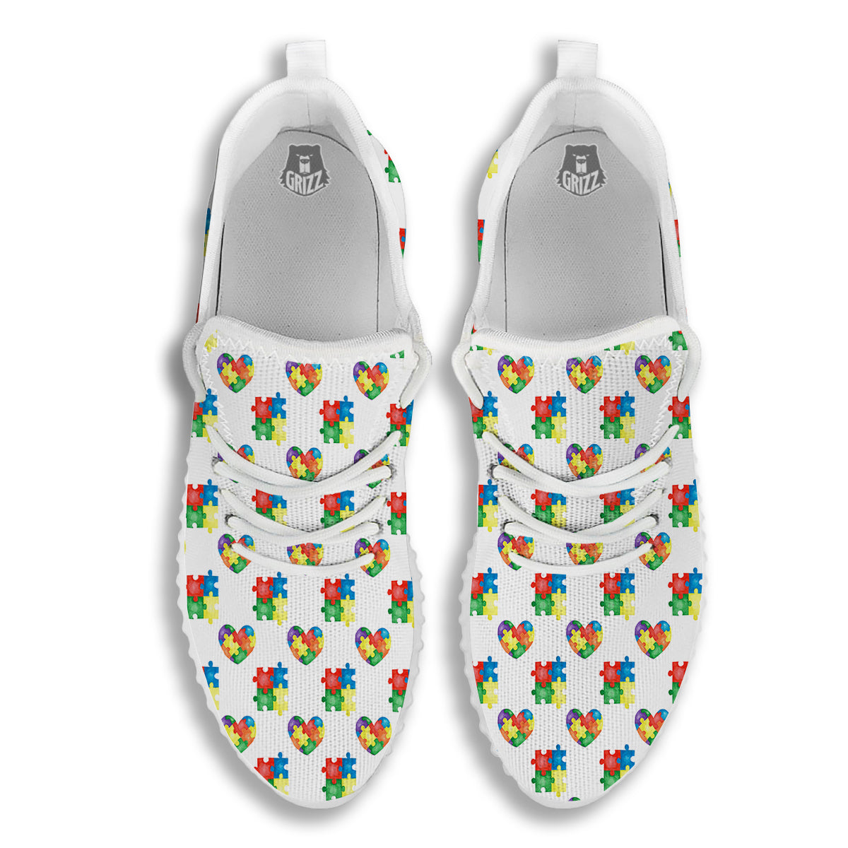 Autism Awareness Heart Print Pattern White Walking Shoes-grizzshop
