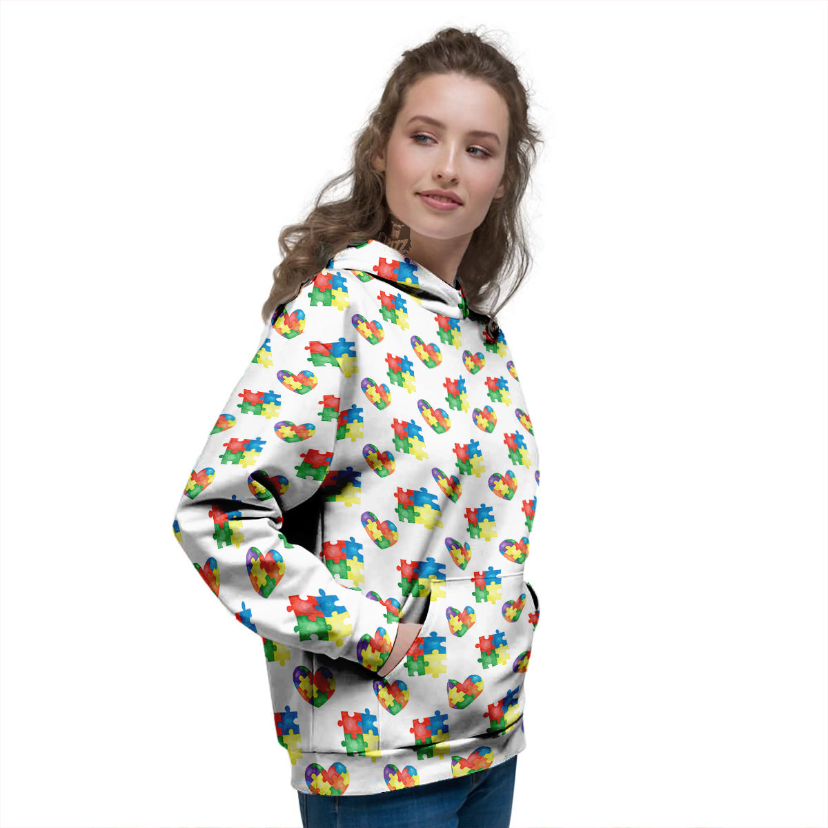 Autism Awareness Heart Print Pattern Women's Hoodie-grizzshop