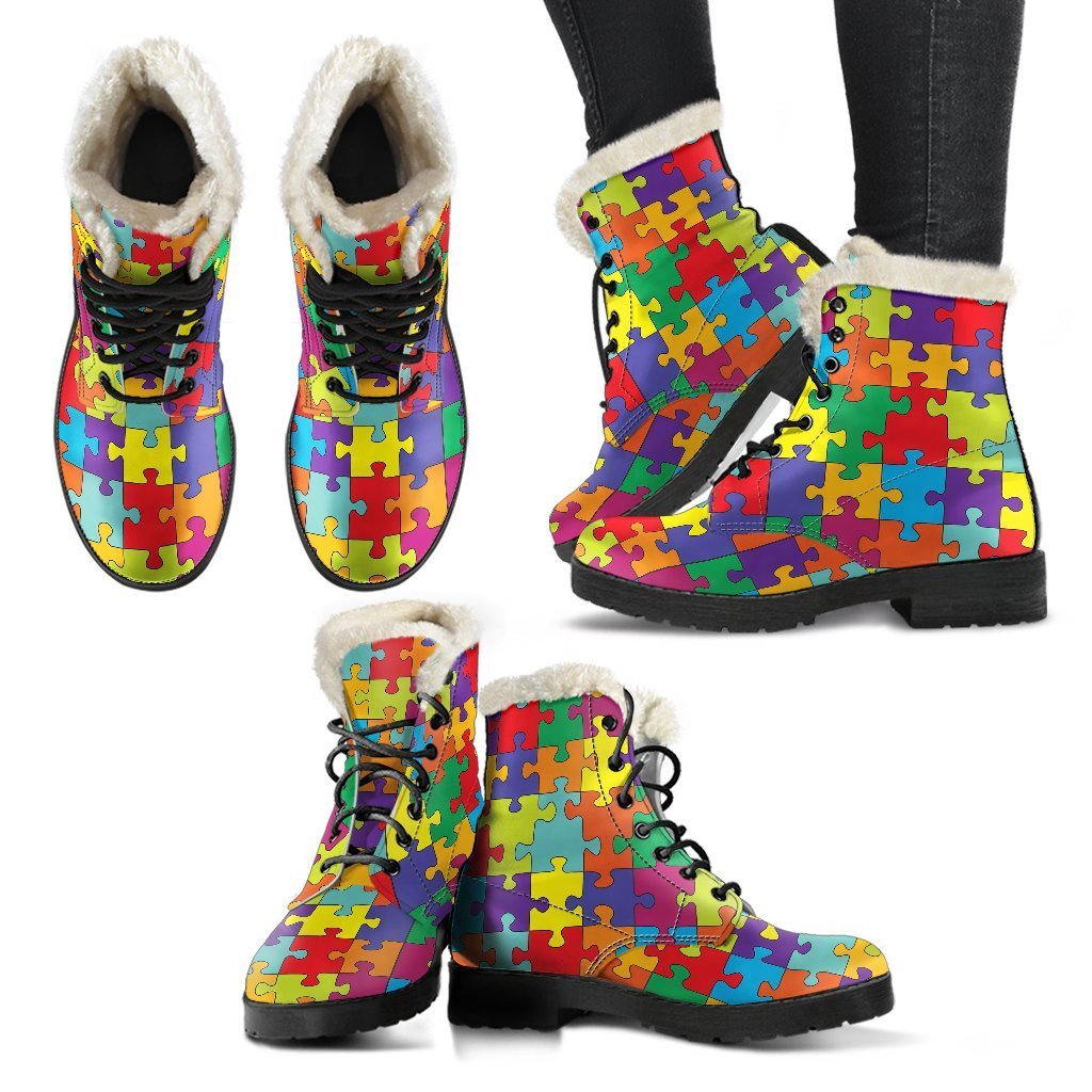 Autism Awareness Merchandise Pattern Print Comfy Winter Boots-grizzshop