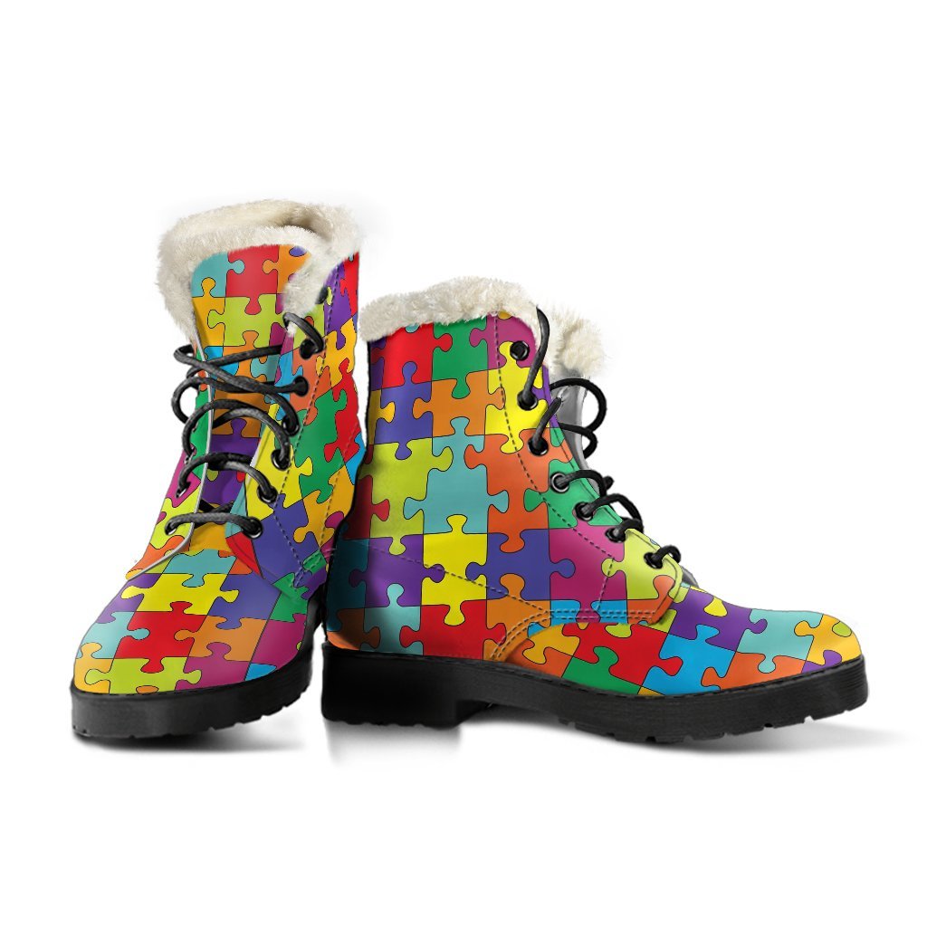 Autism Awareness Merchandise Pattern Print Comfy Winter Boots-grizzshop