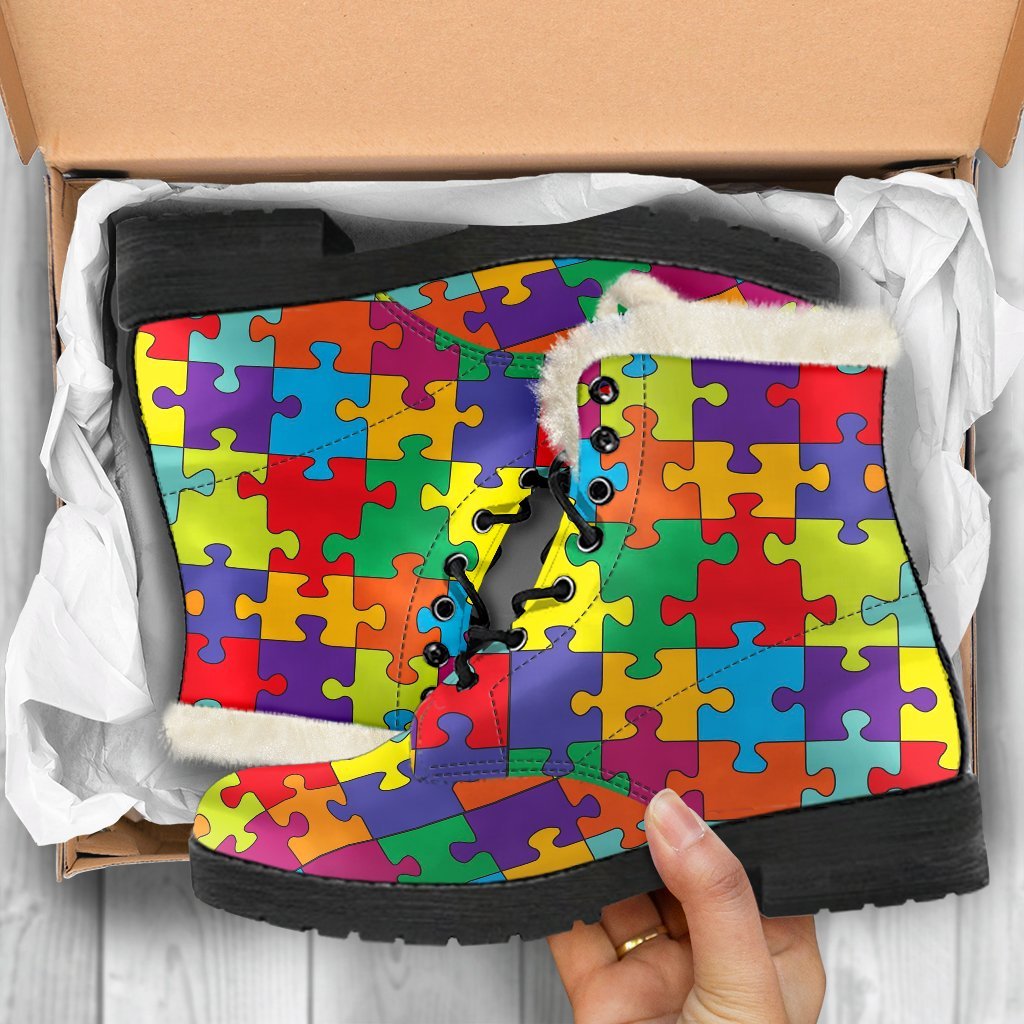 Autism Awareness Merchandise Pattern Print Comfy Winter Boots-grizzshop