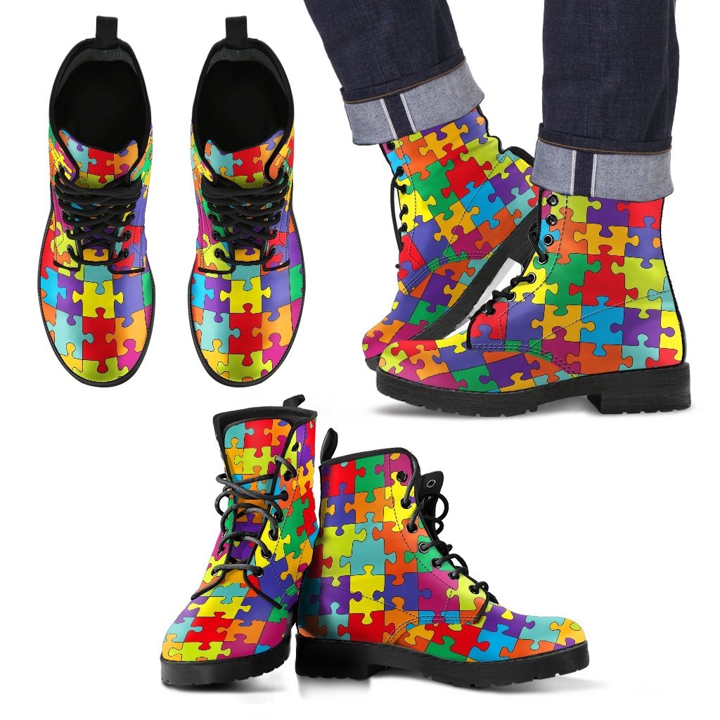 Autism Awareness Merchandise Pattern Print Men Women Leather Boots-grizzshop