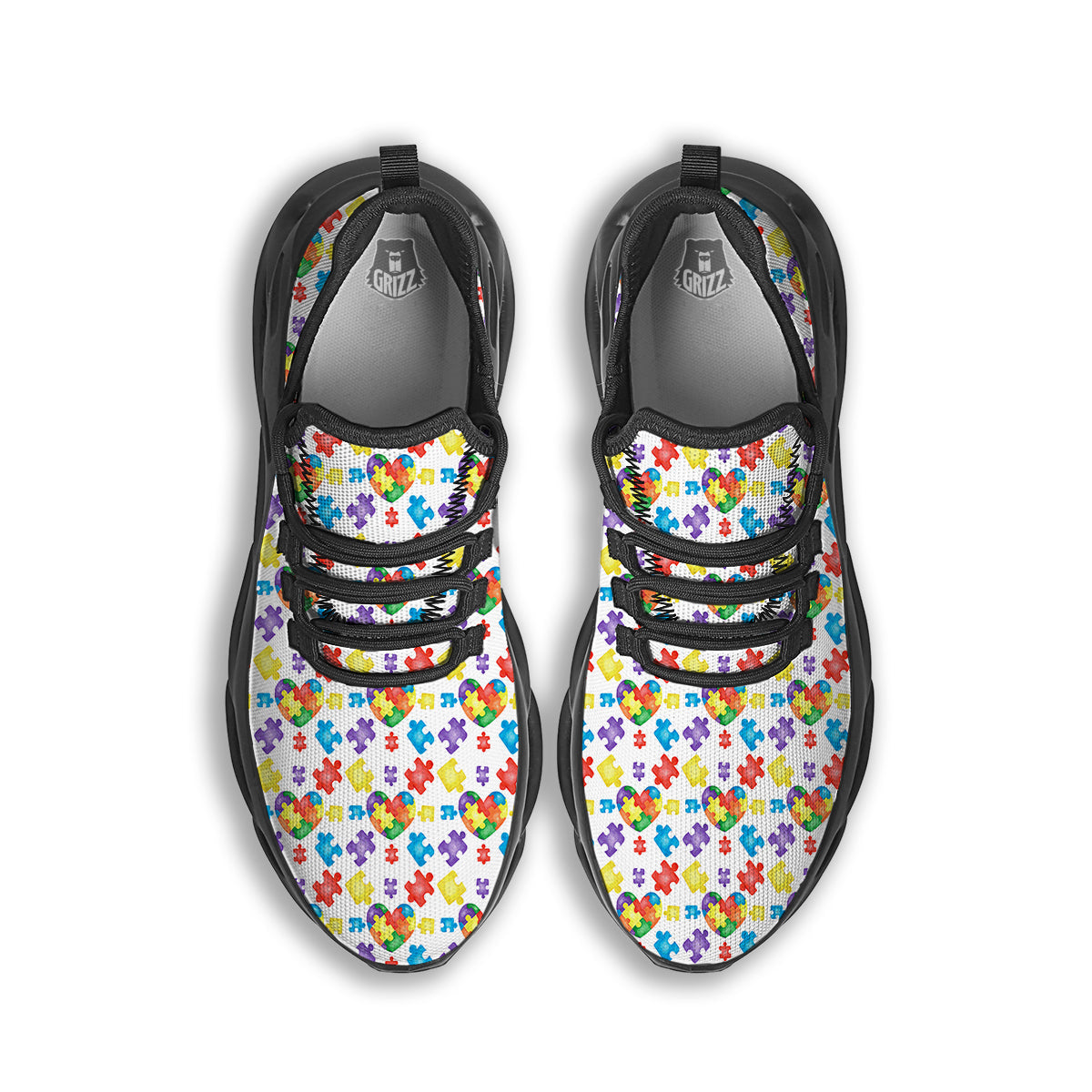Autism Awareness Print Pattern Black Running Shoes-grizzshop