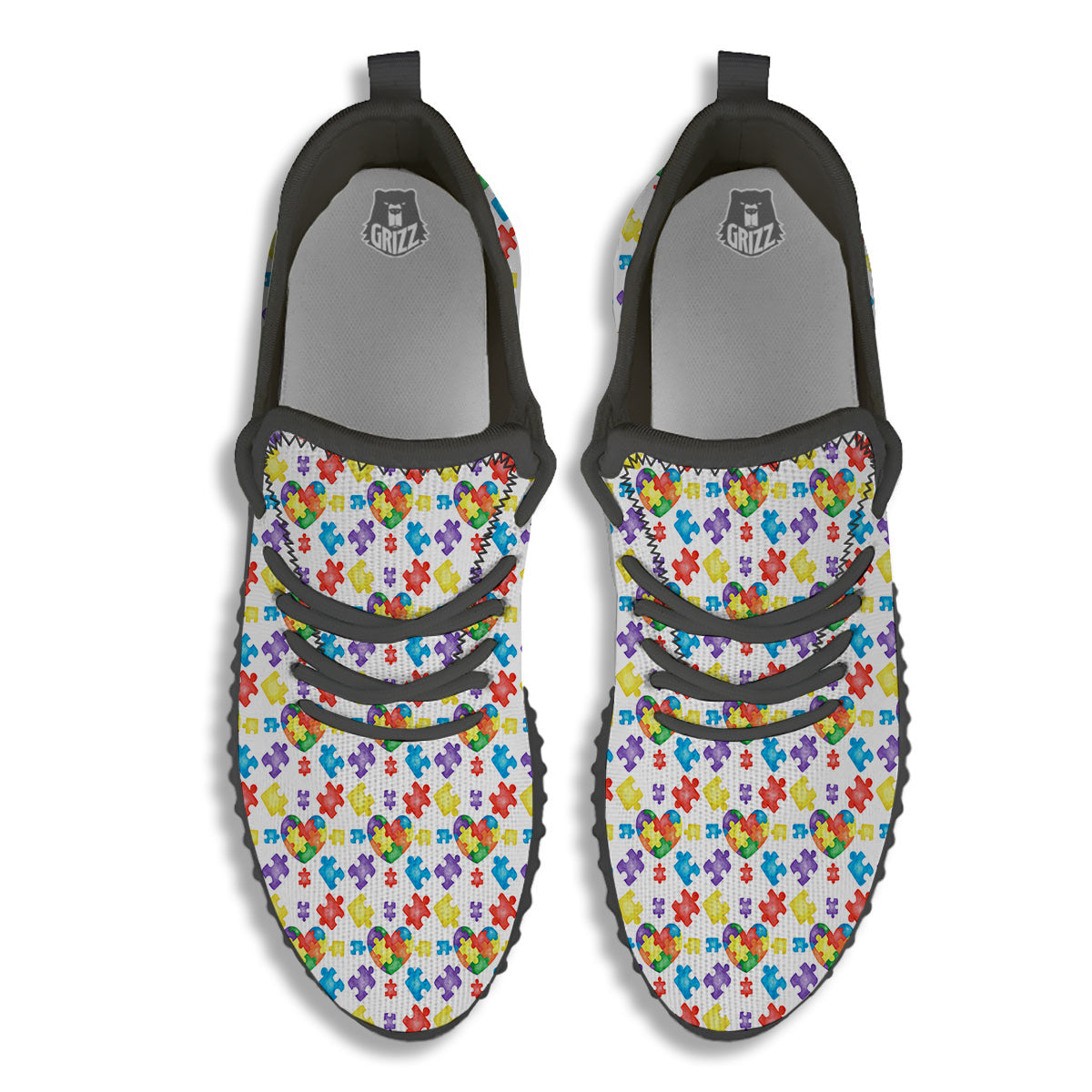 Autism Awareness Print Pattern Black Walking Shoes-grizzshop