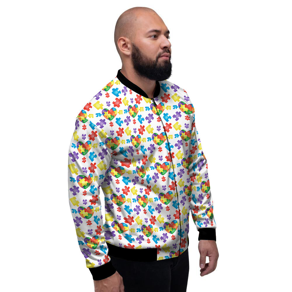 Autism Awareness Print Pattern Men's Bomber Jacket-grizzshop