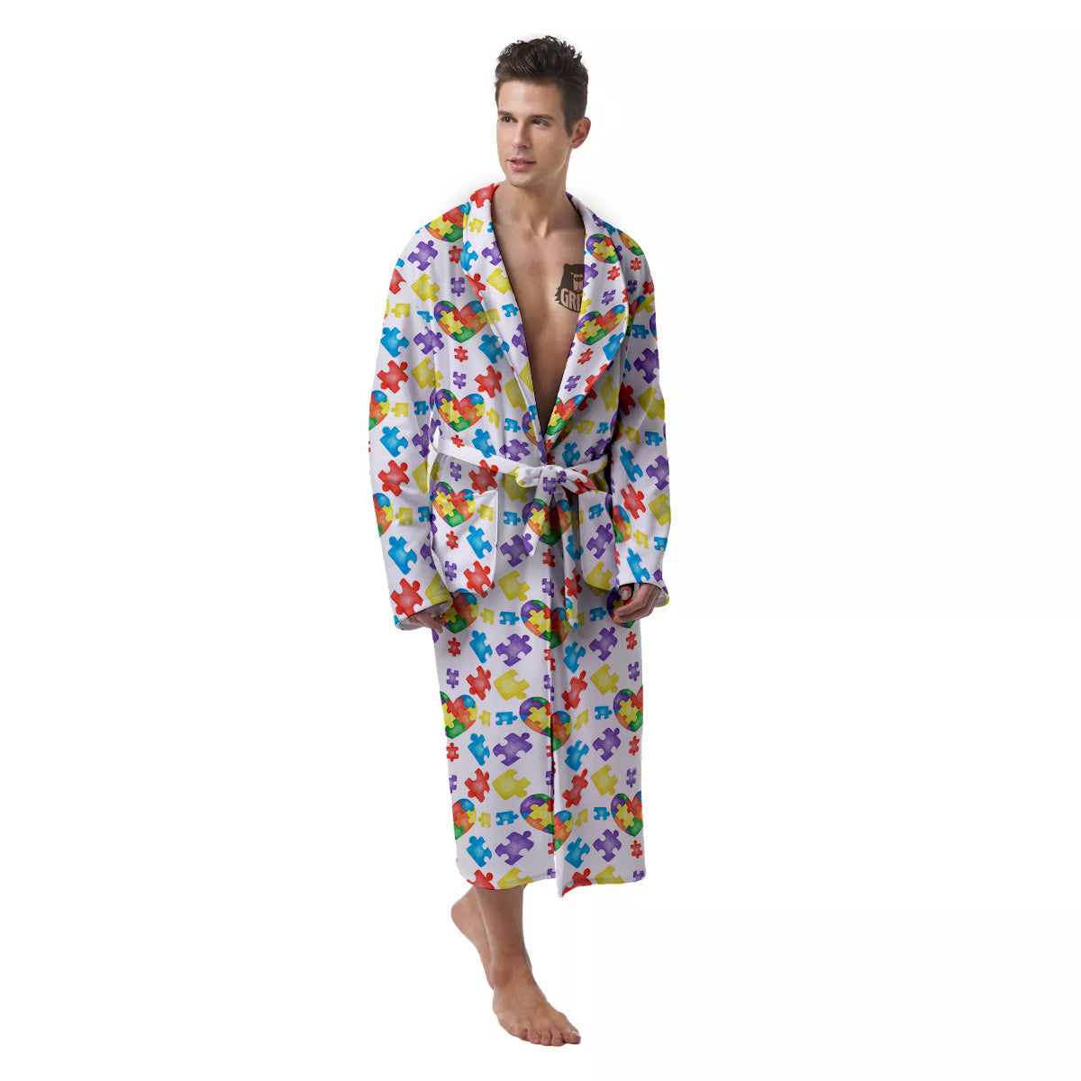 Autism Awareness Print Pattern Men's Robe-grizzshop