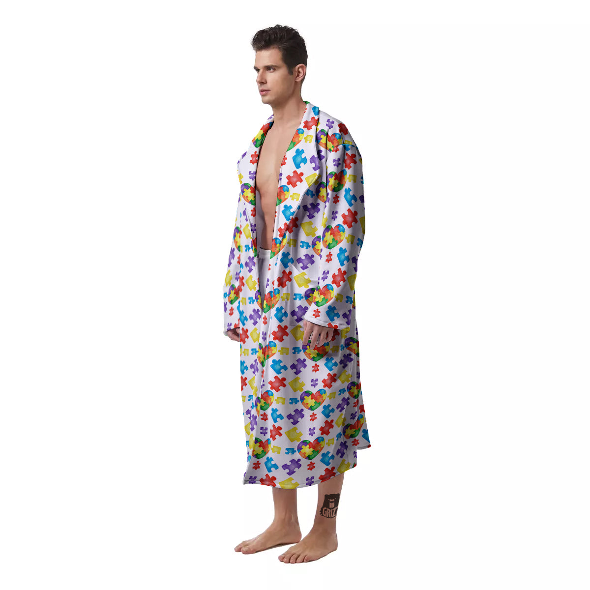 Autism Awareness Print Pattern Men's Robe-grizzshop