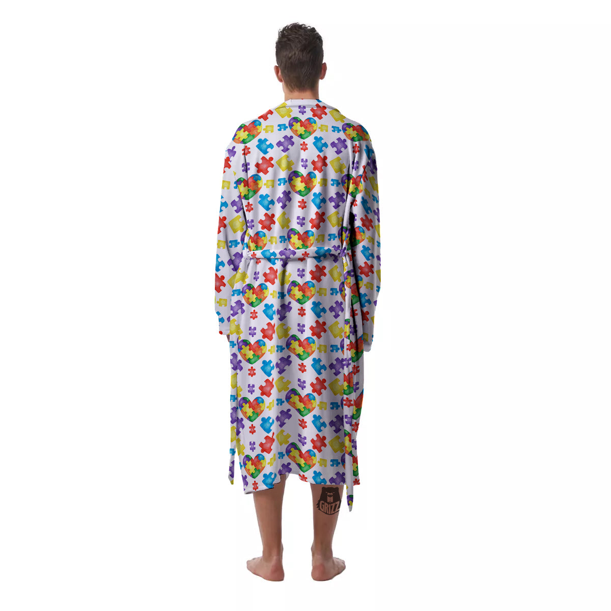 Autism Awareness Print Pattern Men's Robe-grizzshop