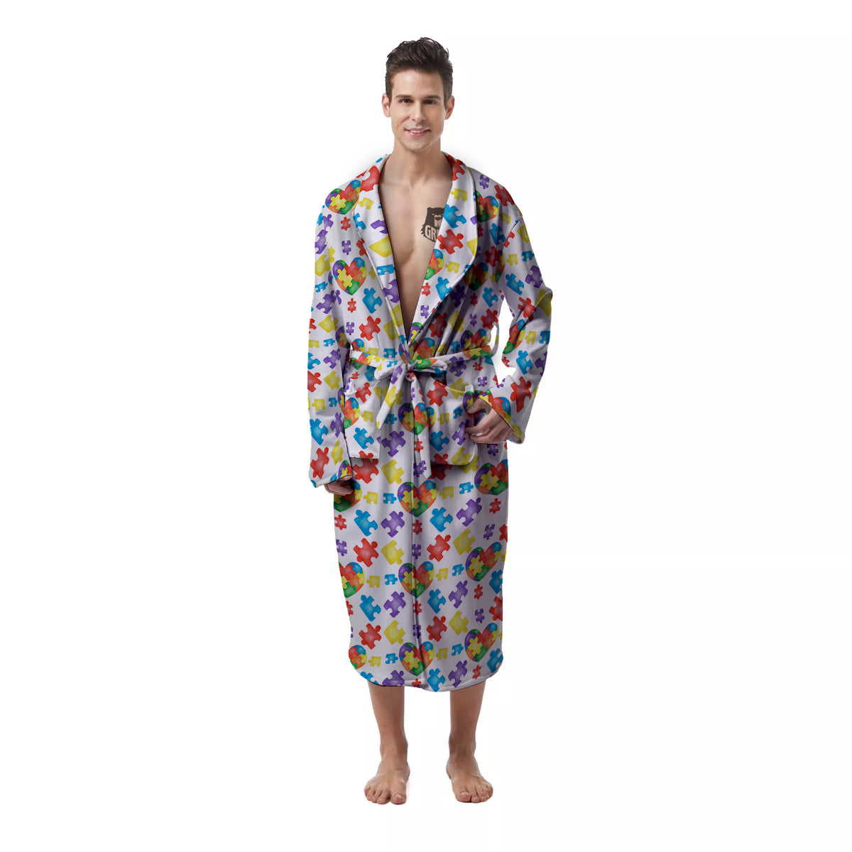 Autism Awareness Print Pattern Men's Robe-grizzshop