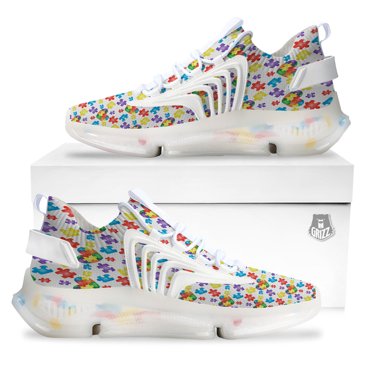 Autism Awareness Print Pattern White Gym Shoes-grizzshop