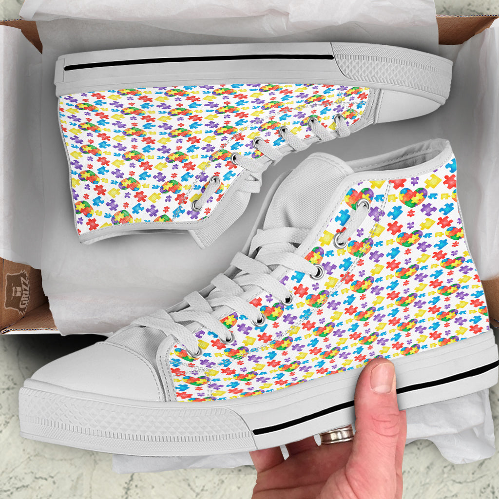 Autism Awareness Print Pattern White High Top Shoes-grizzshop