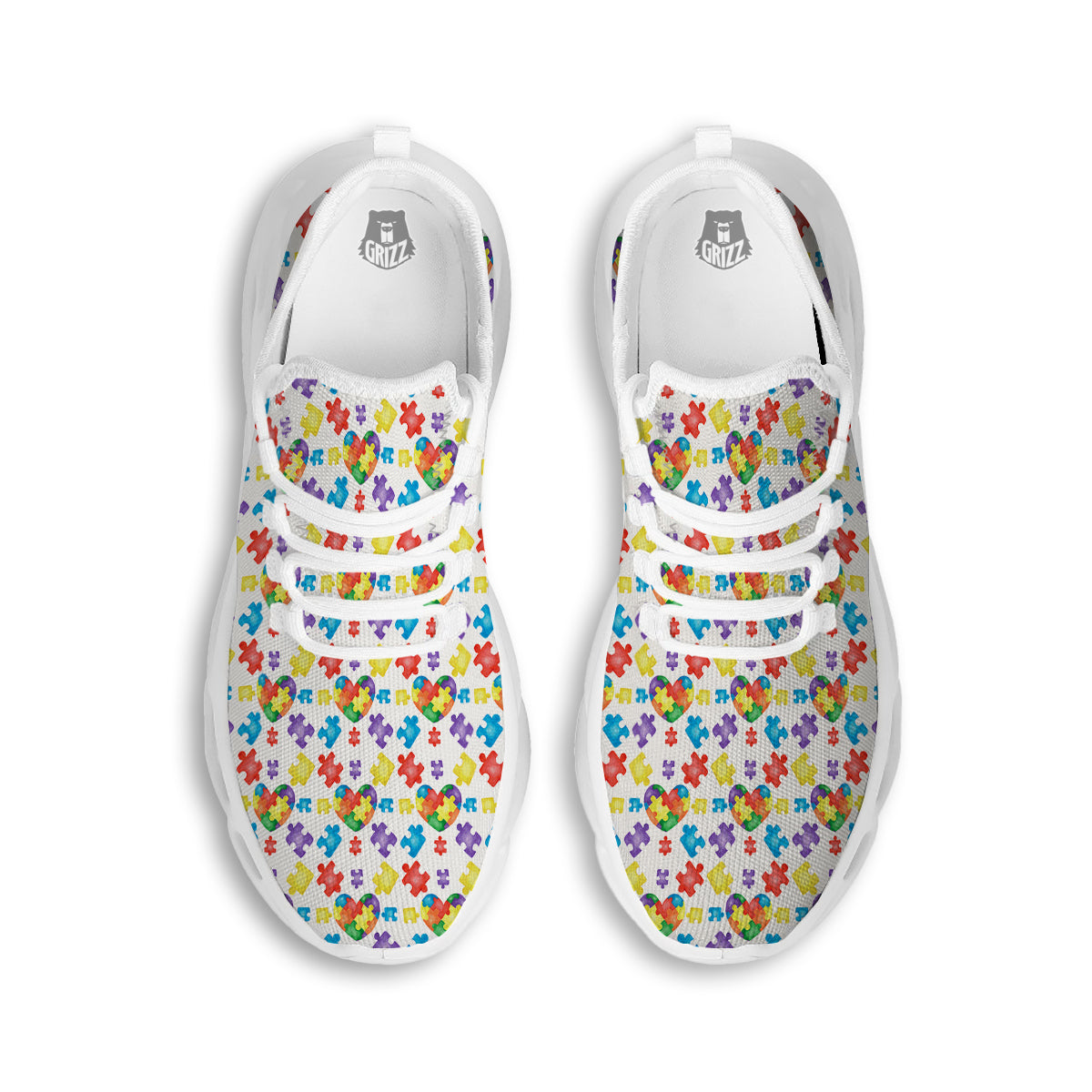 Autism Awareness Print Pattern White Running Shoes-grizzshop